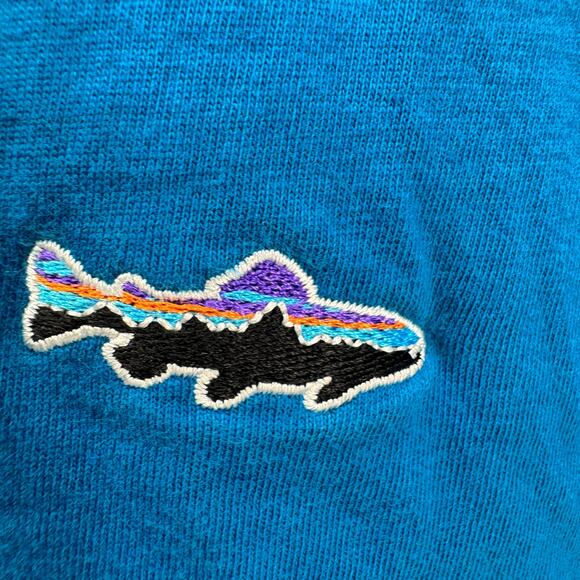 Patagonia Polo Shirt Mens XS  Blue Trout Fitz Roy Organic Cotton Short Sleeve - Picture 4 of 7
